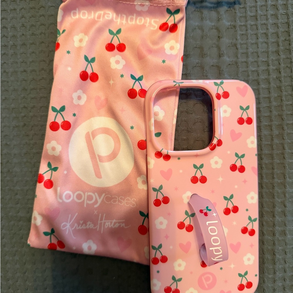 iPhone 14 Pro 
Loopy Case Pink Cherry Pattern Phone Case with Loopy Grip